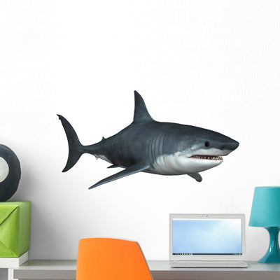 Great White Shark Wall Decal shown on a wall