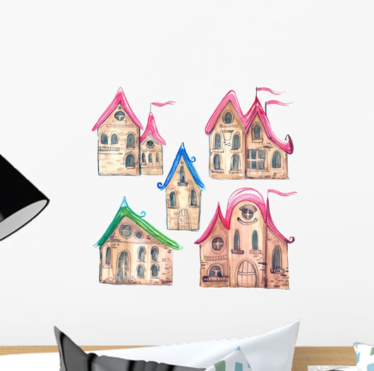 Watercolor Fairy-tale Village Town Wall Decal Sticker Set