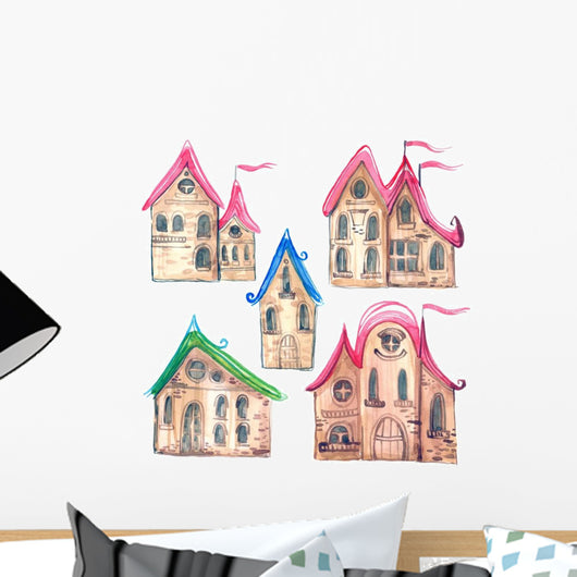 Watercolor Fairy-tale Village Town Wall Decal Sticker Set