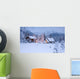 Two Snowcovered Homes In A Wintry Meadow At Dawn With Inside Lights On Wall Mural