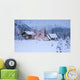 Two Snowcovered Homes In A Wintry Meadow At Dawn With Inside Lights On Wall Mural