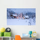 Two Snowcovered Homes In A Wintry Meadow At Dawn With Inside Lights On Wall Mural