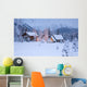 Two Snowcovered Homes In A Wintry Meadow At Dawn With Inside Lights On Wall Mural