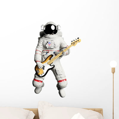Astronaut Playing Bass Guitar Wall Decal shown on a wall