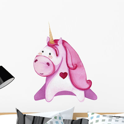 Chubby Pink Love Unicorn Wall Decal shown on a wall