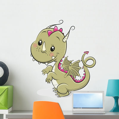 Sweet Cute Cartoon Dragon Wall Decal shown on a wall