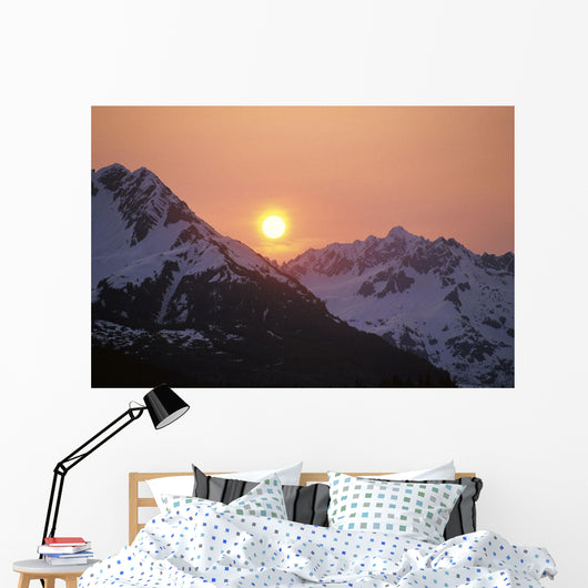 Sunrise Over Snowcapped Chugach Mtns Sc Ak Summer Copper River Delta Wall Mural