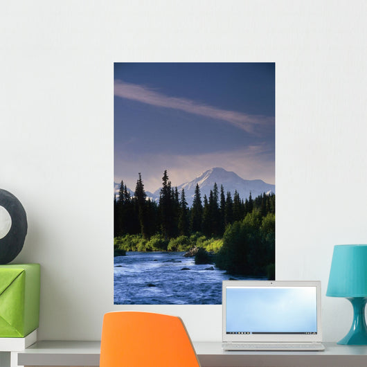 Mt Mckinley W/ River Summer Scenic Southside View Sc Ak Wall Mural