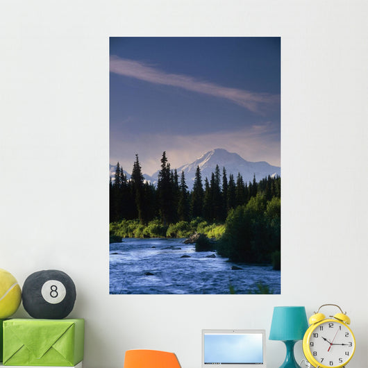 Mt Mckinley W/ River Summer Scenic Southside View Sc Ak Wall Mural