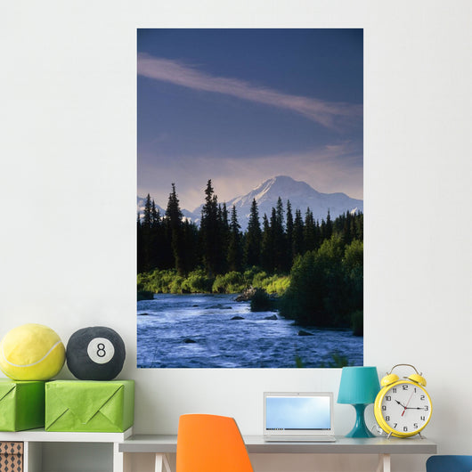 Mt Mckinley W/ River Summer Scenic Southside View Sc Ak Wall Mural
