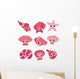 Nine Pink Sea Shells Wall Decal Sticker Set