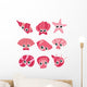 Nine Pink Sea Shells Wall Decal Sticker Set