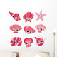 Nine Pink Sea Shells Wall Decal Sticker Set