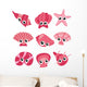 Nine Pink Sea Shells Wall Decal Sticker Set