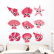 Nine Pink Sea Shells Wall Decal Sticker Set