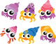 Six Colorful Hermit Crabs Wall Decal Sticker Set