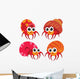 Four Orange Hermit Crabs Wall Decal Sticker Set