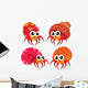 Four Orange Hermit Crabs Wall Decal Sticker Set