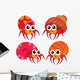 Four Orange Hermit Crabs Wall Decal Sticker Set