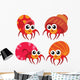 Four Orange Hermit Crabs Wall Decal Sticker Set