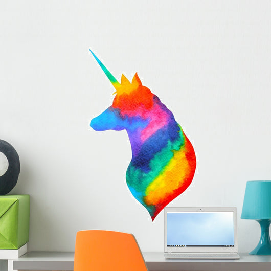 Unicorn Head Watercolor Rainbow Wall Decal