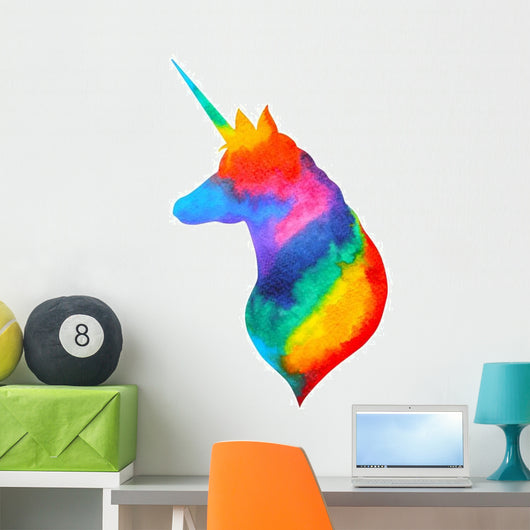 Unicorn Head Watercolor Rainbow Wall Decal