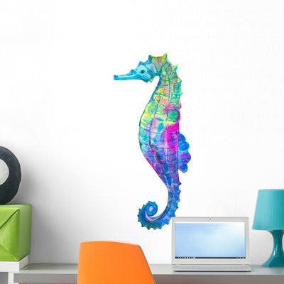 Watercolor Seahorse Wall Decal shown on a wall