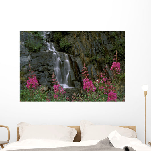 Fireweed In Bloom Near Waterfall Turnagain Pass Ak Kp Summer Wall Mural