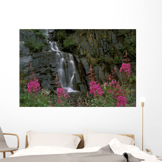 Fireweed In Bloom Near Waterfall Turnagain Pass Ak Kp Summer Wall Mural