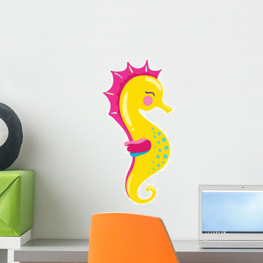 Yellow Cartoon Seahorse Wall Decal