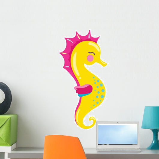 Yellow Cartoon Seahorse Wall Decal