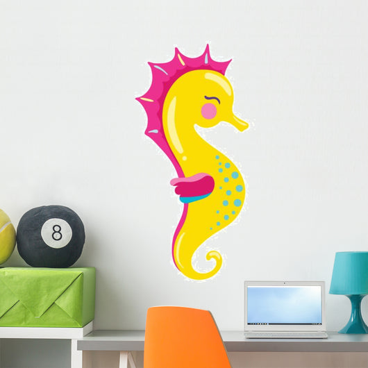 Yellow Cartoon Seahorse Wall Decal
