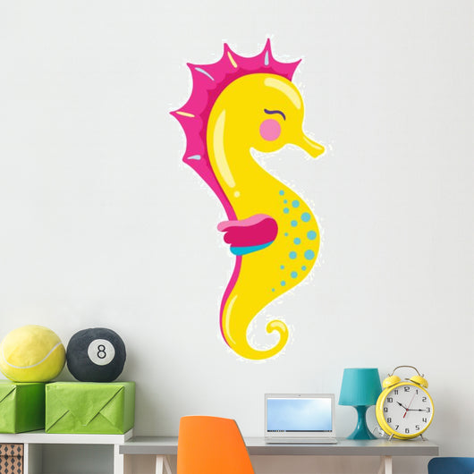 Yellow Cartoon Seahorse Wall Decal