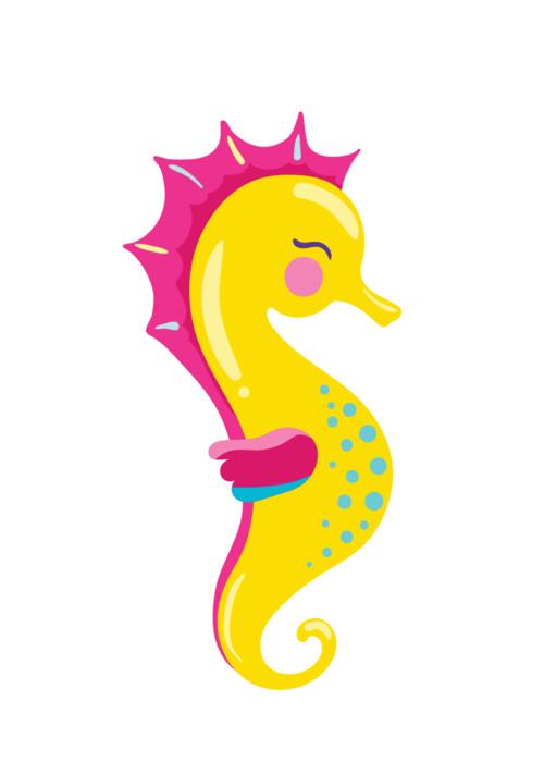Yellow Cartoon Seahorse Wall Decal