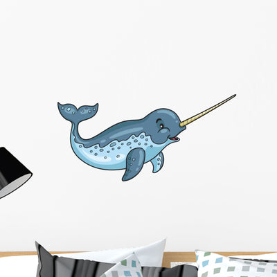 Narwhal Cartoon Wall Decal shown on a wall