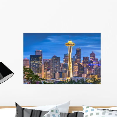 Seattle Washington Usa Skyline & Space Needle Wall Decal shown on a wall