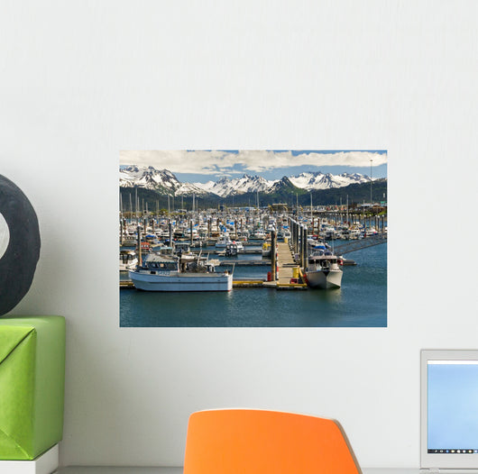 Scenic View Of The Homer Small Boat Harbor With The Kenai Mountains Wall Mural