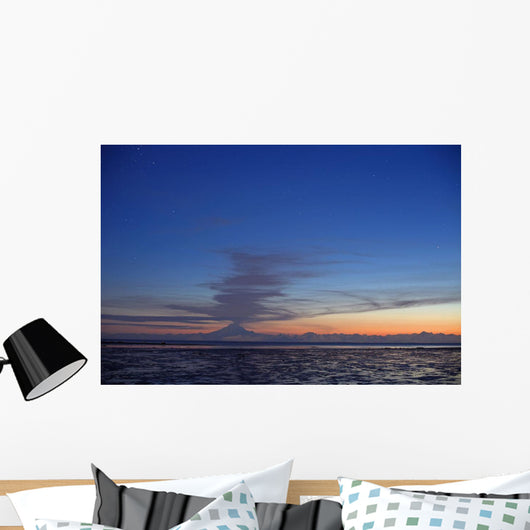 Ash Cloud Rises From Mt Redoubt At Sunset During Low Tide Wall Mural
