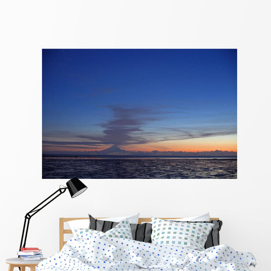 Ash Cloud Rises From Mt Redoubt At Sunset During Low Tide Wall Mural