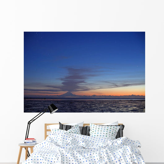 Ash Cloud Rises From Mt Redoubt At Sunset During Low Tide Wall Mural