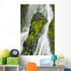 Waterfall Flows Over Green Foliage And Rock Outcrop Wall Mural