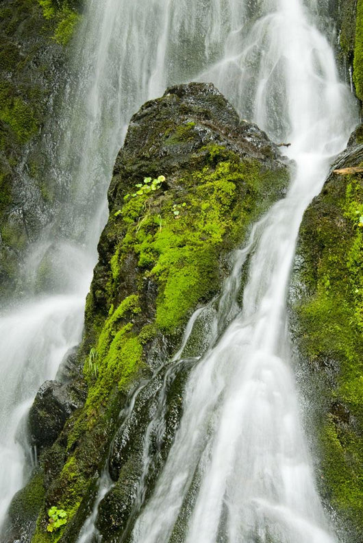 Waterfall Flows Over Green Foliage And Rock Outcrop Wall Mural