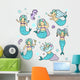 Kawaii Mermaid Characters Wall Decal Sticker Set