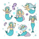 Kawaii Mermaid Characters Wall Decal Sticker Set