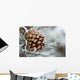 Close-Up Image Of Frost-Covered Pine Cone On Branch In Winter Wall Mural