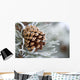 Close-Up Image Of Frost-Covered Pine Cone On Branch In Winter Wall Mural