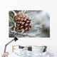 Close-Up Image Of Frost-Covered Pine Cone On Branch In Winter Wall Mural