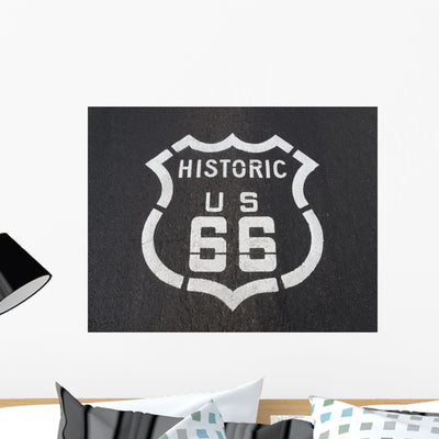 Historic Us 66 Wall Mural shown on a wall