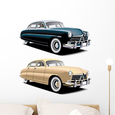 Old-fashioned Big Car Wall Mural shown on a wall