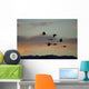 Flock Of Flying Sandhill Cranes At Sunset Wall Mural